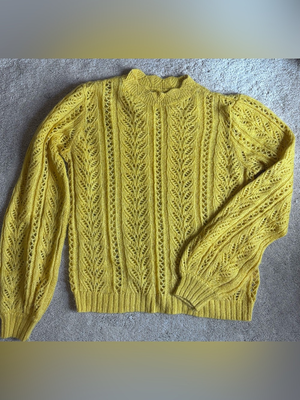LC Lauren Conrad Mustard Yellow Open Knit Leaf Sweater Size L